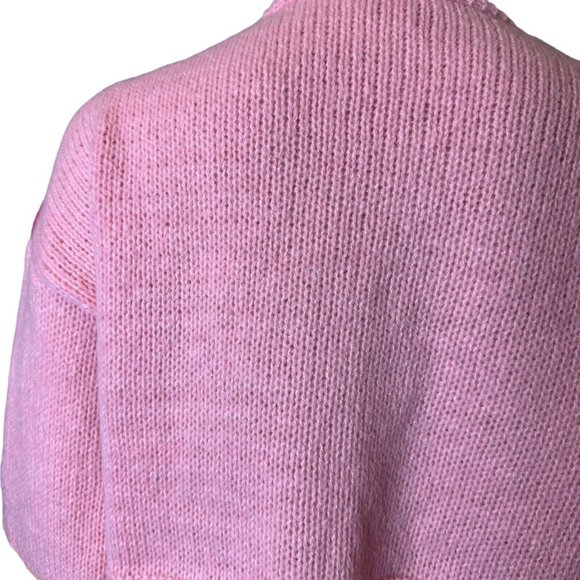 Women Open Knit Sweater Cardigan Medium Pink Orange Colorblock Fruit Embroidery - Picture 10 of 15